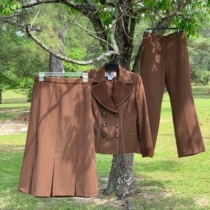 Brown Pinstripe Suit Church Business Three Piece Skirt Pants Jacket Mix Match